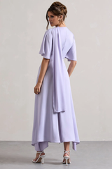V-neck asymmetrical lotus leaf sleeves long evening dress - jimiss Dress