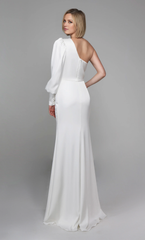 One shoulder straight tube cuff with button wedding dress