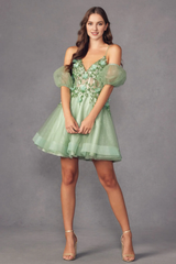 3D butterfly decal short sleeveless tight corset dress