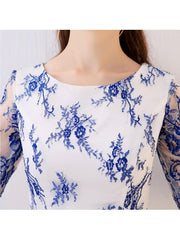 Blue Half Sleeves Scoop Lace Homecoming Dress