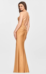 Mermaid spoon collar satin tight corset and floor length evening dress