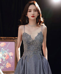 Blue sweetheart satin lace gradient long prom dress