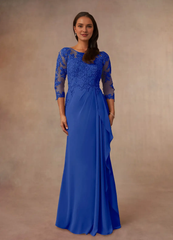 A-shaped spoon chiffon and ground length mother of bride dress