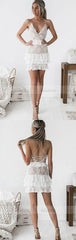 V-Neck Criss-Cross Straps Short White Chiffon Homecoming Cocktail Dress