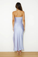 Jimiss off shoulder collar sleeveless satin side slit long Prom dress