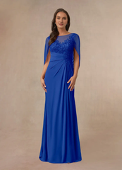 Black A-line lace cape chiffon mother of the bride dress