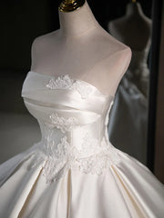 A-Line Satin Lace Ivory Long Wedding Dress