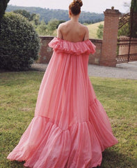 Vintage Pink Off-the-shoulder Prom Dress Long Pleated Evening Dress Formal Dress HZ1024