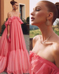 Vintage Pink Off-the-shoulder Prom Dress Long Pleated Evening Dress Formal Dress HZ1024