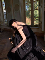A-Line Velvet Black Long Prom Dress, Black Long Evening Dress