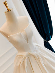 Simple A-line Satin ivory Long Prom Dress, ivory Long Formal Dress
