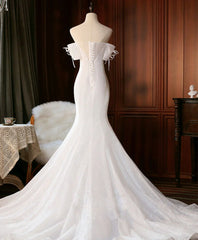 Sequin Mermaid Long Prom Dress White Wedding Dress