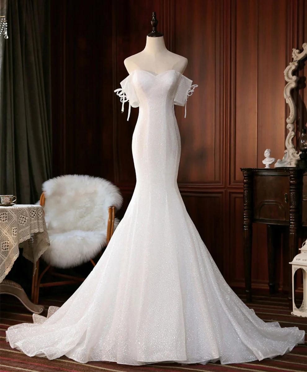 Sequin Mermaid Long Prom Dress White Wedding Dress