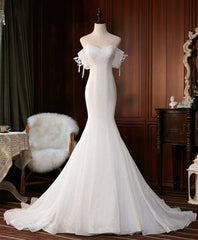 Sequin Mermaid Long Prom Dress White Wedding Dress