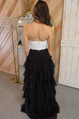 A-Line Strapless V-Neck Layered Chiffon Sleeveless Formal Prom Dress