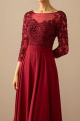 A-line Illusion Sleeves Mother of the Bride Dress