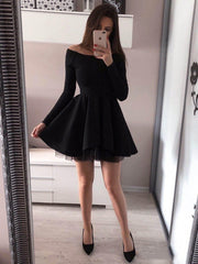 Custom Made Long Sleeves Short Black Prom Dresses, Short Black Long Sleeves Formal Evening Graduation Dresses