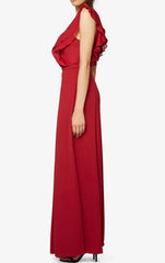Straps V Neck Chiffon Long Bridesmaid Dress Ruffled Prom Gown