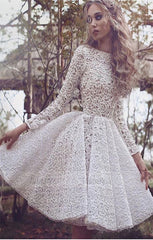 Unique Long Sleeves Full Lace Evening Gowns Short Homecoming Dress