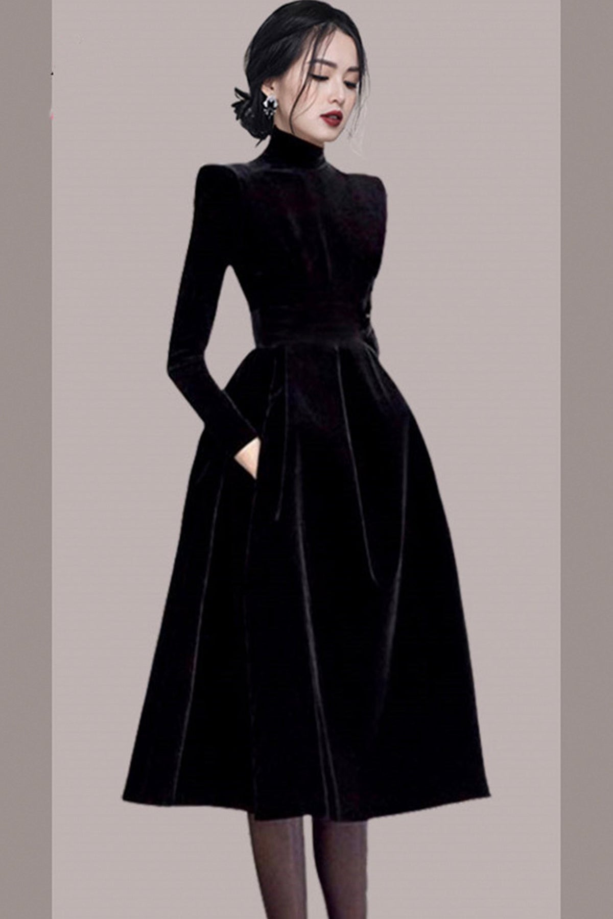 Elegant Velvet Long Sleeve Prom Dresses, Party Dresses