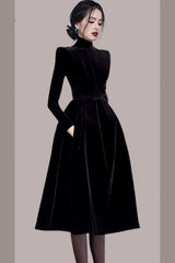Elegant Velvet Long Sleeve Prom Dresses, Party Dresses