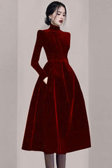 Elegant Velvet Long Sleeve Prom Dresses, Party Dresses