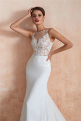 Sexy Long Mermaid See-Through White Wedding Dress with Lace Top