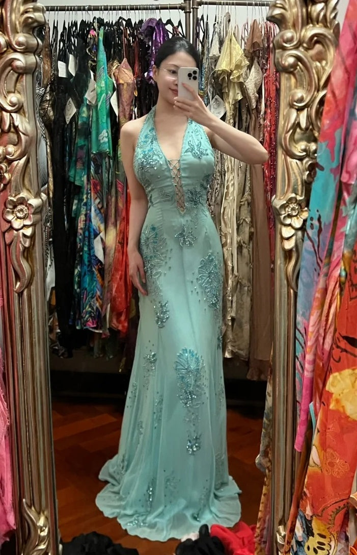 Elegant Prom Dress Halter Evening Dress Long Cocktail Outfits Gala Gown Birthday Party Dress HZ0319