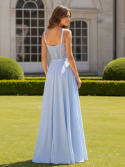 Square Neck Beaded Corset A-line Long Dress Lavender