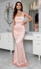 Black Mermaid Oversized Bow Satin Gown