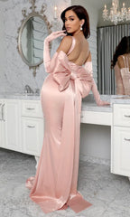 Black Mermaid Oversized Bow Satin Gown