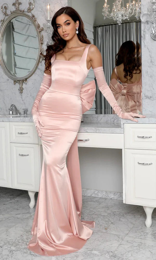Black Mermaid Oversized Bow Satin Gown