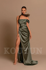 Off-the-Shoulder Prom Dress Column Split Long