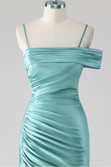 Asymmetrical Straps Mermaid Mist Pleated Prom Dress with Slit