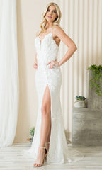Floral-Embellished Long Sequin Prom Dress 5020