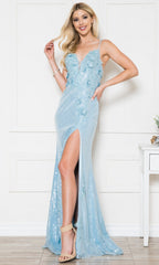 Floral-Embellished Long Sequin Prom Dress 5020