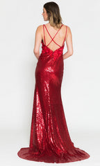 Floral-Embellished Long Sequin Prom Dress 5020