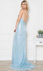Floral-Embellished Long Sequin Prom Dress 5020