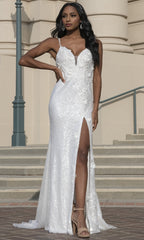 Floral-Embellished Long Sequin Prom Dress 5020