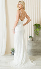 Floral-Embellished Long Sequin Prom Dress 5020