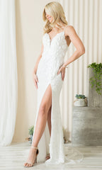 Floral-Embellished Long Sequin Prom Dress 5020