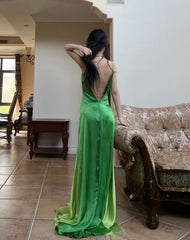 90s Prom Dress Ombre Green Spaghetti Straps Backless Gala Gown Evening Dress Party Outfits HZ0319