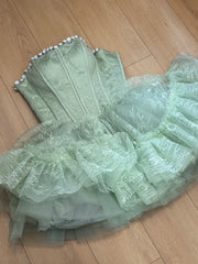 Pretty Homecoming Dress Strapless Lace Tulle Short Prom Dress Back to School Outfits Birthday Party Dress HZ0319