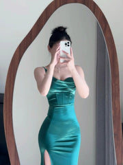 Elegant Prom Dress Spaghetti Straps Sheath Slit Mermaid Gala Gown Evening Dress Party Outfits HZ0319