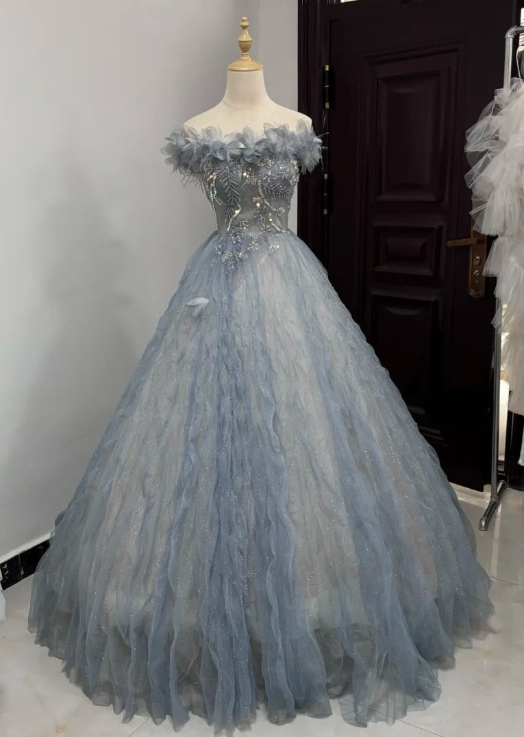 Elegant Ball Gown Off Shoulder Pleated Tulle Quinceanera Dress Evening Dress Gala Prom Gown HZ0319