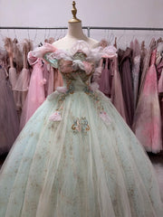 Beauty Ball Gown Off Shoulder Pleated Tulle Evening Dress Gala Prom Gown Quinceanera Dress HZ0319