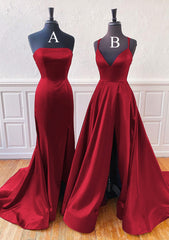 A-line Trumpet/Mermaid Sleeveless Sweep Train Satin Prom Dress With Split