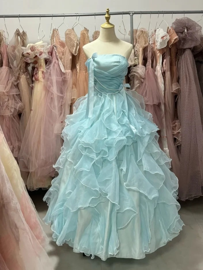 90s Retro Ball Gown Strapless Ruffle Quinceanera Dress Evening Dress Gala Prom Gown HZ0319