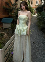 Beauty Prom Dress Light Green Strapless Slit Gala Gown Evening Dress Party Outfits HZ0319