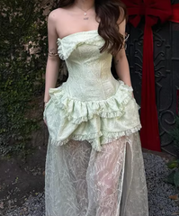 Beauty Prom Dress Light Green Strapless Slit Gala Gown Evening Dress Party Outfits HZ0319